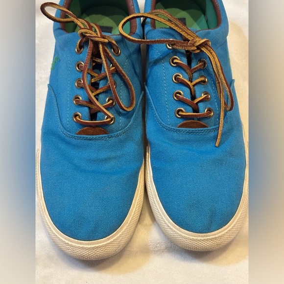 Polo Ralph Lauren Vaughn Canvas Low-Top Sneakers (Blue/Brown/Green) Size 12 - Picture 2 of 12